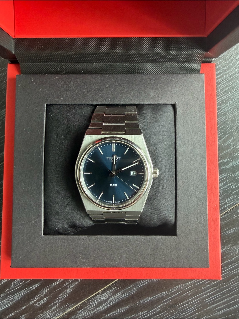 Tissot PRX Stainless Steel Watch with Blue Dial and Silver Bracelet